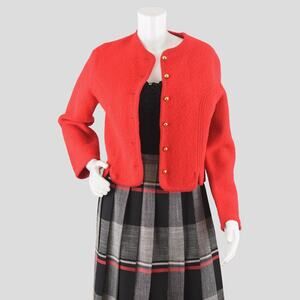 Vintage 80s Red Boiled Wool Cardigan, Women's Small - Medium